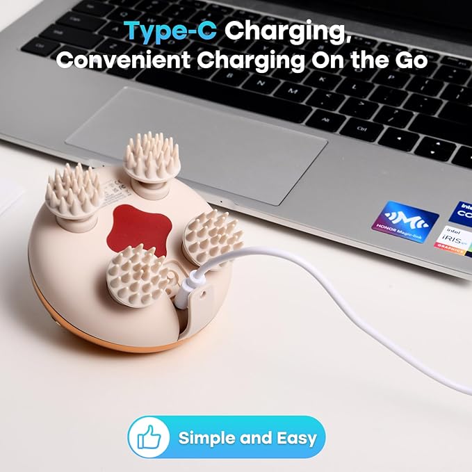 arboleaf Electric Scalp Massager Head Massager Scalp Stress Relax, 5 in 1 Kneading 128 Massage Nodes, Waterproof Hair Massage with 8 Removable Claws Cat Scratcher, Gift for Dad Mom