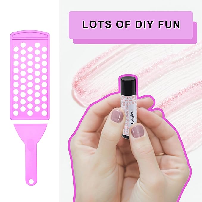 Lip Balm Filling Tray Kit - 1x Filling Tray, 1x Spatula, 50x Lip Balm Tubes (Black), 50x Writable Sticker (3 colors), 50x Printed Stickers (Transparent) - DIY Homemade Lip Balm - Gift Idea