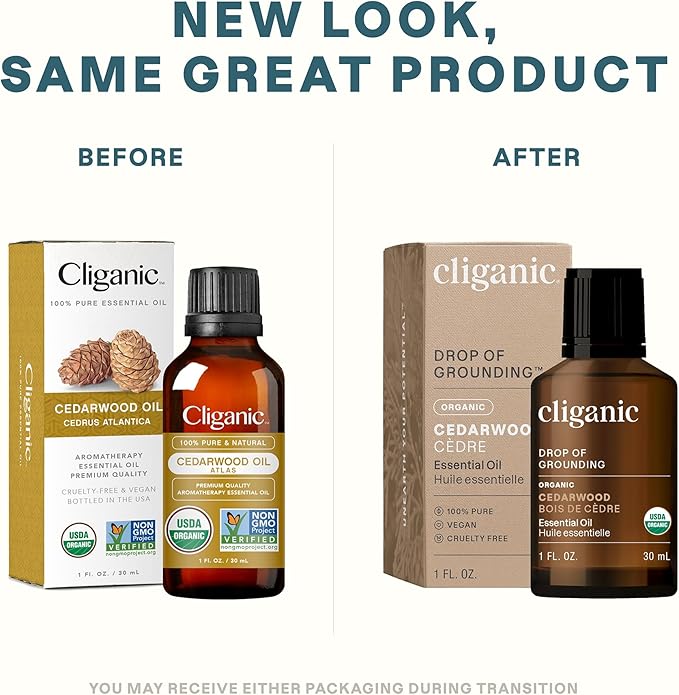 Cliganic Organic Cedarwood Essential Oil - 100% Pure Natural Undiluted, for Aromatherapy Diffuser | Non-GMO Verified (Packaging May Vary)