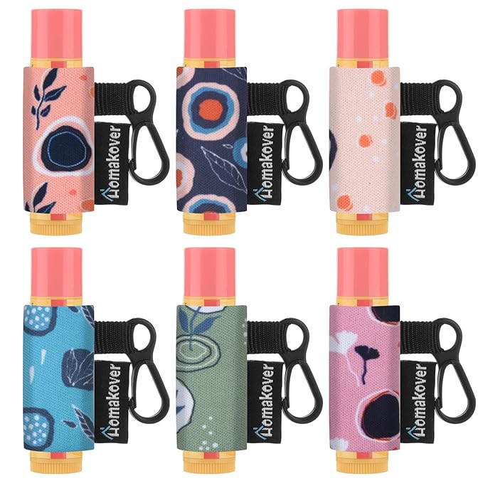 6 Pack Compact Clip-On Chapstick Holder Premium Release Clip Neoprene Sleeve Lip Balm with Clip Fits Most Standard Lip Balm (Colored Whale)
