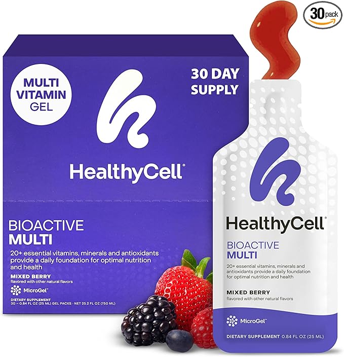 Healthycell Bioactive Daily Liquid Multivitamin for Men & Women – 20+ Essential Vitamins, Minerals & Antioxidants for Brain, Heart, Immunity, Energy, Skin & Hair Support - 30 Gel Packs