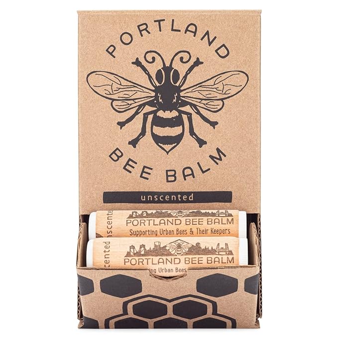Portland Bee Balm All Natural Handmade Beeswax Based Lip Balm, Unscented 24 Count
