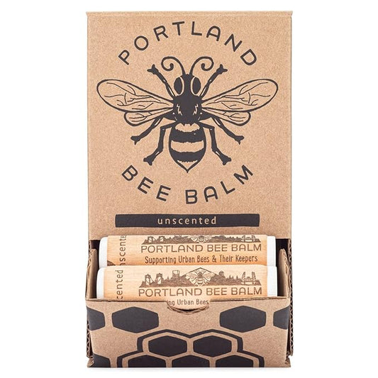 Portland Bee Balm All Natural Handmade Beeswax Based Lip Balm, Unscented 24 Count