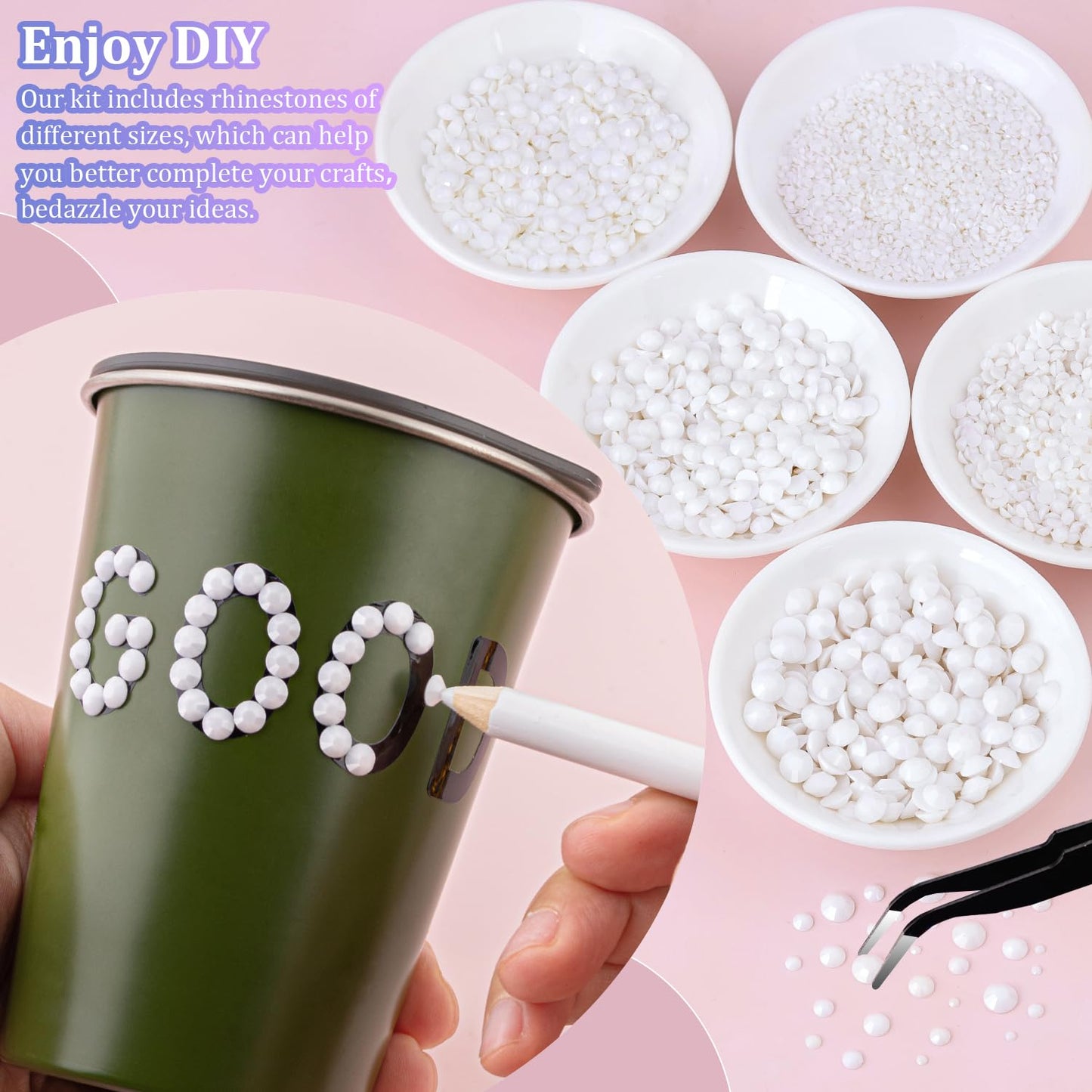 25000Pcs Resin Rhinestones with Tweezers for Crafting, White 2-6mm Mixed Sizes Bedazzling Crystal with 3Pcs 10ml B7000 Jewelry Glue for DIY Crafts Clothing Tumblers Shoes Fabric Nail Art
