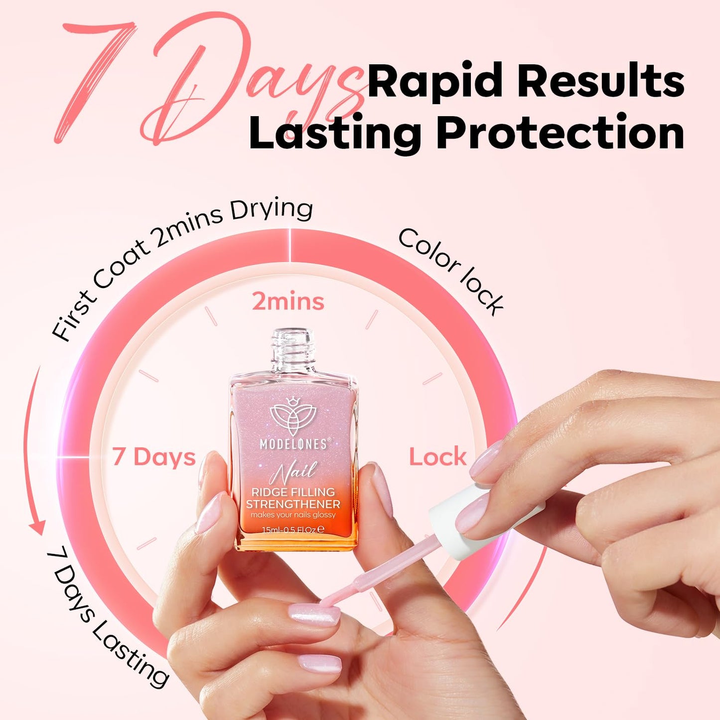 modelones Nail Strengthener Glitter Pink Nail Polish Nail Repair for Damaged Nails Hardener and Growth Polish Nail Care15ml