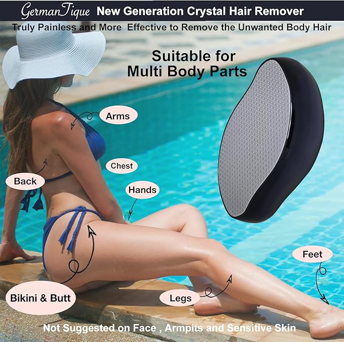 Crystal Hair Eraser,Natural Crystal Hair Remover,Reusable Painless Nano Glass Hair Removal Device Without Shaver,Gentle Crystal Epilator and Exfoliator for Soft Silky Skin(Black)
