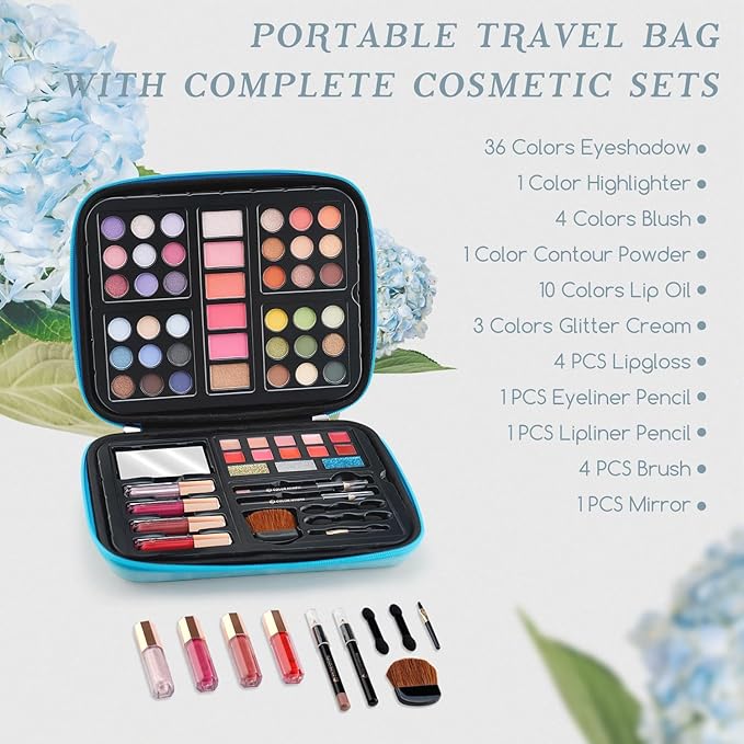 Color Nymph Makeup Palettes Makeup kits for Girls Any Ages, Teens Makeup Pallet for Beginner with Reusable Handbag, Eyeshadow Palette with Blushes Bronzer Highlighter Lipgloss Lip Oil Brushes Mirror