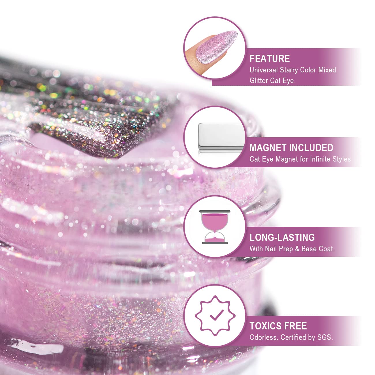 RARJSM Cat Eye Gel Nail Polish Aurora Light Color Velvet Silver Glitter Rose Red Galaxy Clear Shimmer Ice Gel Polish with Magnet Stick LED UV Curing Requires Soak Off Home Salon Single Bottle 15ml