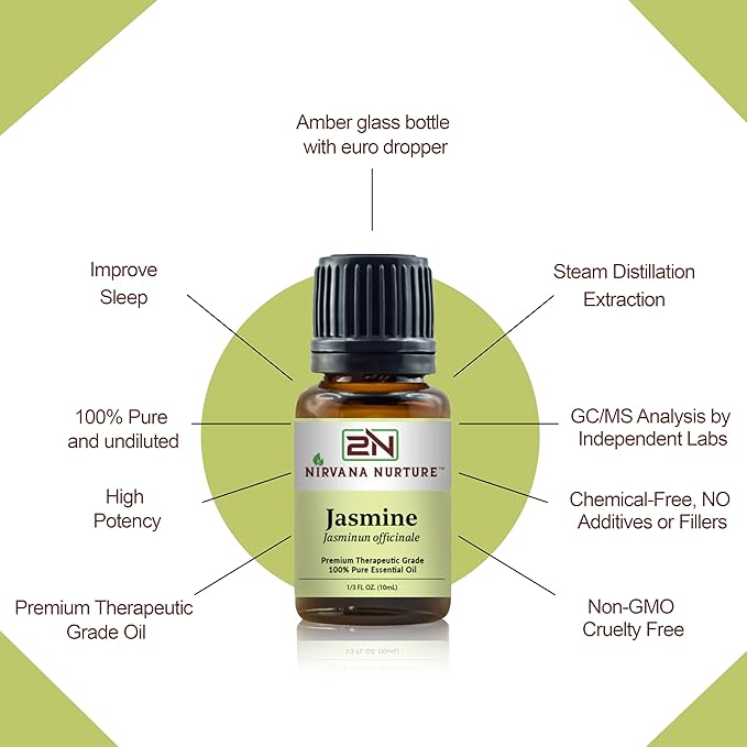 Jasmine Essential Oil 100% Pure Premium Therapeutic Grade, Undiluted - Aromatherapy Diffuser for Calm and Relaxation, Skin Care, Hair Care