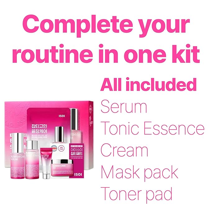 ISOI Blemish Care Up Serum Gift Set, Korean Skin Care for Hydration & Radiance – Full Size or 5-Step Travel Kit Options (5-Step Special Kit (1.77 fl.oz))