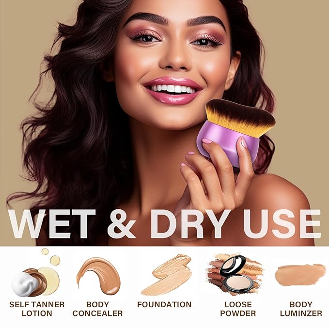 Extra Large Body Makeup Brush For Self Tanner, Leg Makeup &Bronzer Blend,75 mm Wide-headed Kabuki Brush Provides More Even &Pretty Application, Sunscreen Face& Back Makeup Brush, Wet&Dry Use- Purple