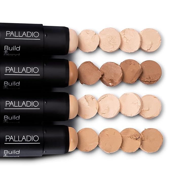 Palladio BUILD & BLEND Foundation Stick, Medium Coverage Buildable Contour Stick for Face, Ultra Blendable Creamy Formula for a Natural Shine Free Finish, Professional Makeup, 0.25 Ounce (Warm Brown)