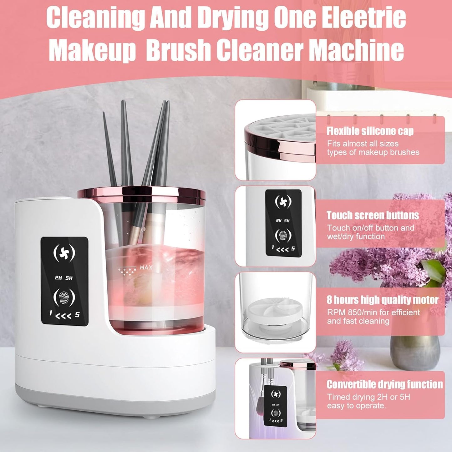 3 IN 1 Electric Makeup Brush Cleaner Machine, With Make up Brush Dryer- USB Makeup Brush Cleaner. Automatic Washer Cosmetic Brushes Cleaner Tool for All Size Beauty Swirl Cosmetic Brush Cleaner (XL)