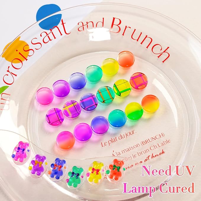 Double Rhythm 6 Pcs 15 ML Gel Polish Set Same Color Same Bottle Soak Off Jelly Neon Gel Polish Kit Nail Art Manicure Salon DIY at Home (Pink Purple Blue Green Yellow Green-T6-50)