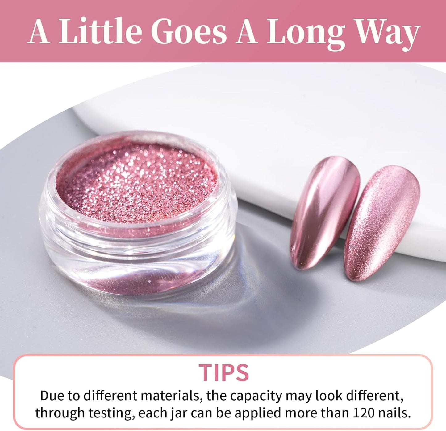 Pretty Diva Chrome Nail Powder - Rose Gold/Pink Nails Chrome Powder Mirror Effect, Premium Metallic Mirror Chrome Nail Powder Pigment for Nail Art Decoration