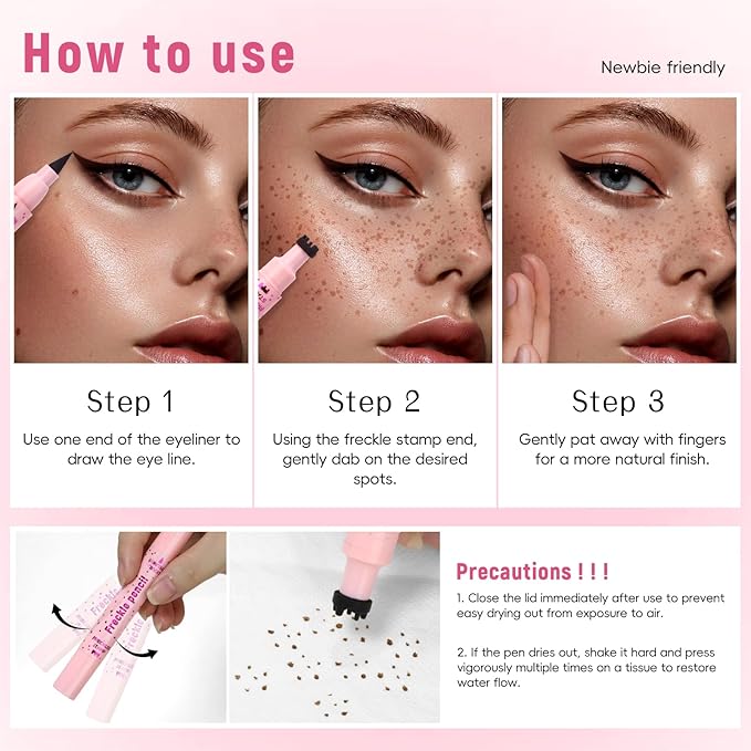 Freckle Stamp with Eyeliner Pen 2 in 1 for Natural Lifelike Faux Freckle Waterproof Fake Freckles Stain Marker for Sunkissed Makeup #Espresso&Black