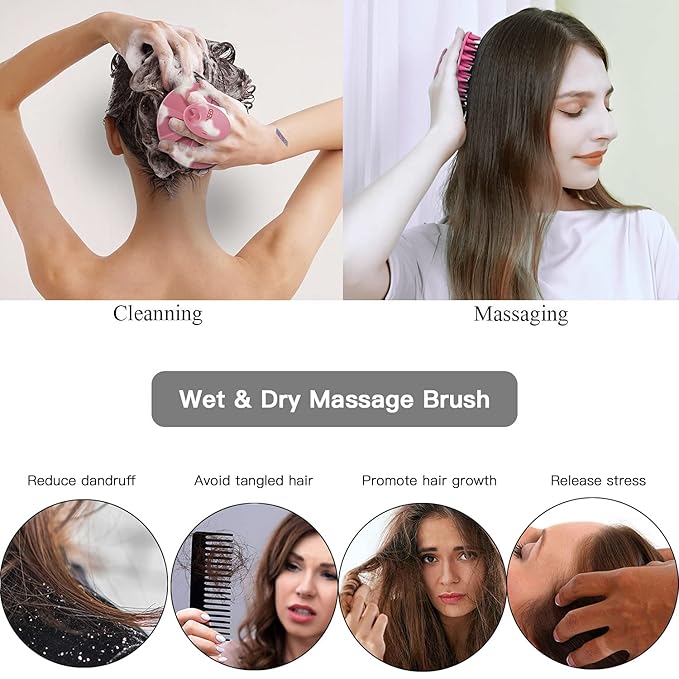 INNERNEED Scalp Massager Shampoo Brush, Wet & Dry Manual Scalp Care Head Scrubber Hair Washing, Soft Silicone Bristles, for Hair Growth, Dandruff Removal (Pack of 4)