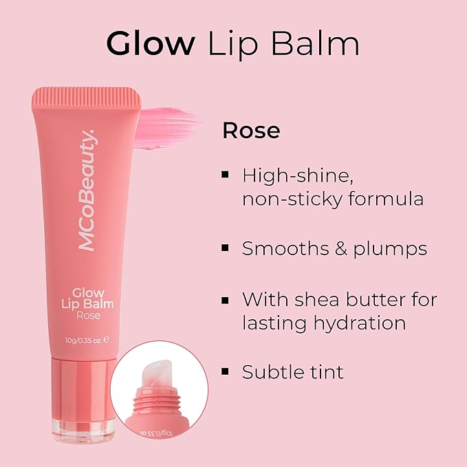 MCoBeauty Glow Lip Balm, Rose, Nourishing Tint for Luscious Lips, Vegan, Cruelty Free Cosmetics