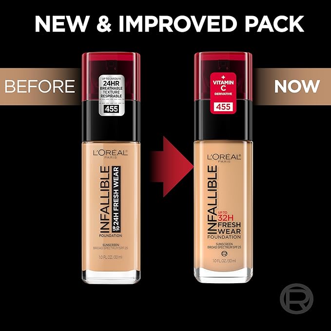 L'Oreal Paris Makeup Infallible Up to 32 Hour Fresh Wear Lightweight Foundation, 495 Amber, 1 Fl Oz, Packaging May Vary