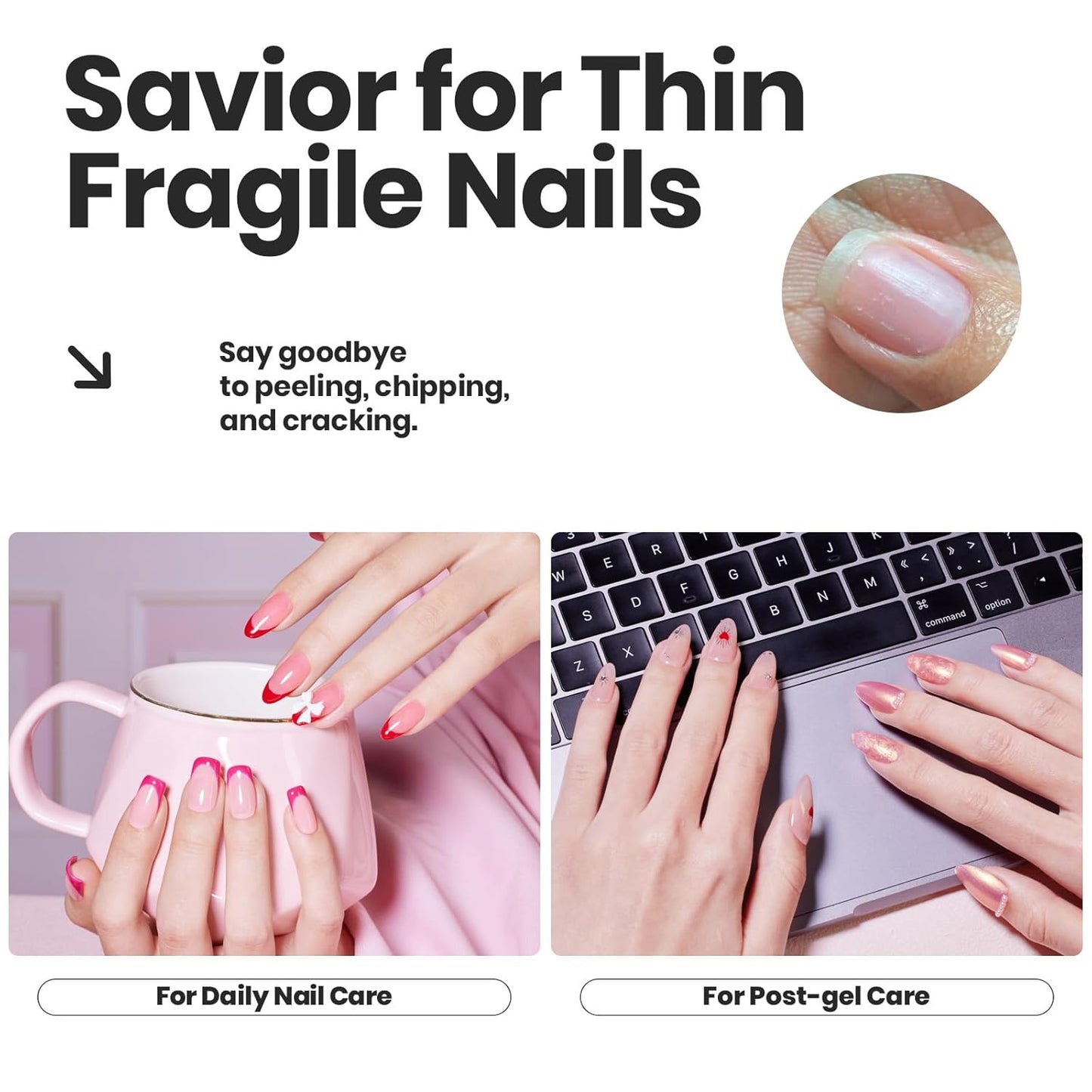 Beetles Nail Polish Set Heartbeat-6 Colors Hot Pink White Jelly Nude Pink Nail Polish Set Shimmer Pearl Quick Dry Finger Nail Polish DIY Nail Art Salon Home Gift for Women & Girls