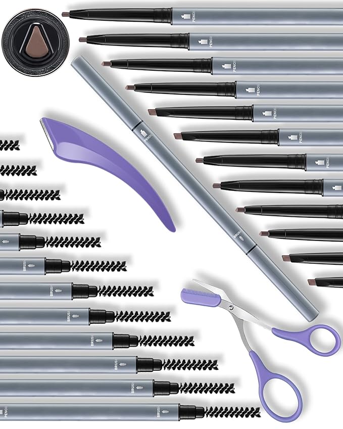 12Pcs Microblading Eyebrow Pencils Light Brown Waterproof Eye Brow Pencil w/Eye Brow Razor & Scissors Kit 0.5mm Ultra-Fine Tip Creates Hair-Like Strokes for Women Effortless Natural Brows