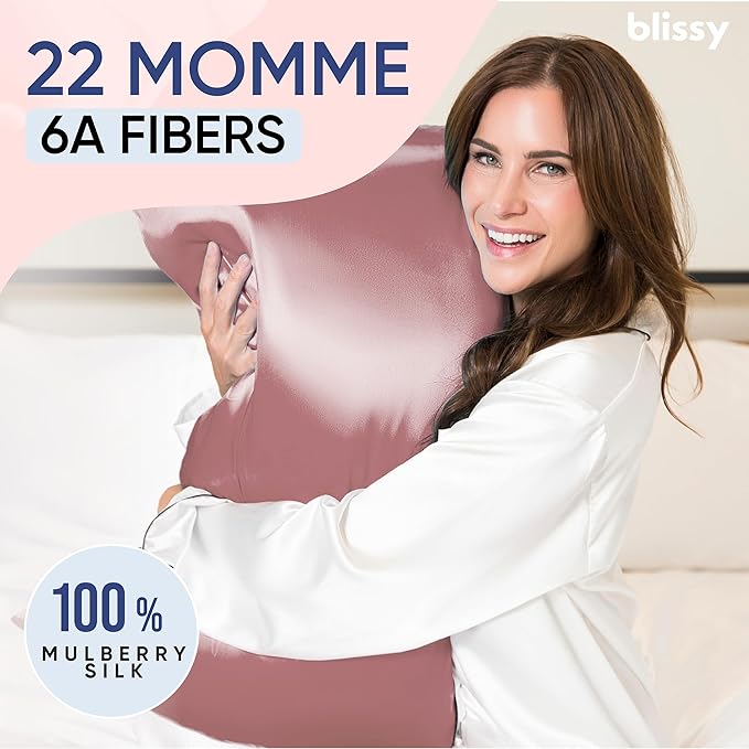 Blissy Silk Pillowcase - 100% Pure Mulberry Silk - 22 Momme 6A High-Grade Fibers - Silk Pillow Cover for Hair & Skin - Regular, Queen & King (Plum, King)
