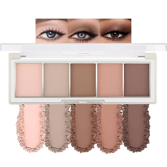 Erinde 5 Colors Matte Eyeshadow Palette Makeup, Neutral Nude Brown Light Brown Cool-Toned Taupe Eye Shadow, Long Wearing Waterproof Everyday Eye Makeup for Brown Eyes, 02