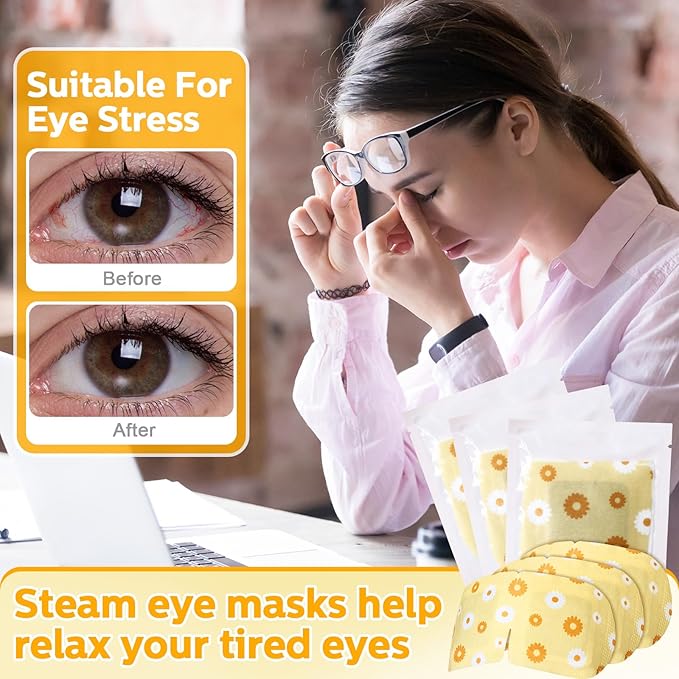 50 Packs Steam Eye Mask for Dry Eyes Spa Warm Sleep Eye Mask Self Heating Disposable Eye Masks for Home Office Travel Eyestrain Relieve (Chamomile Scent)