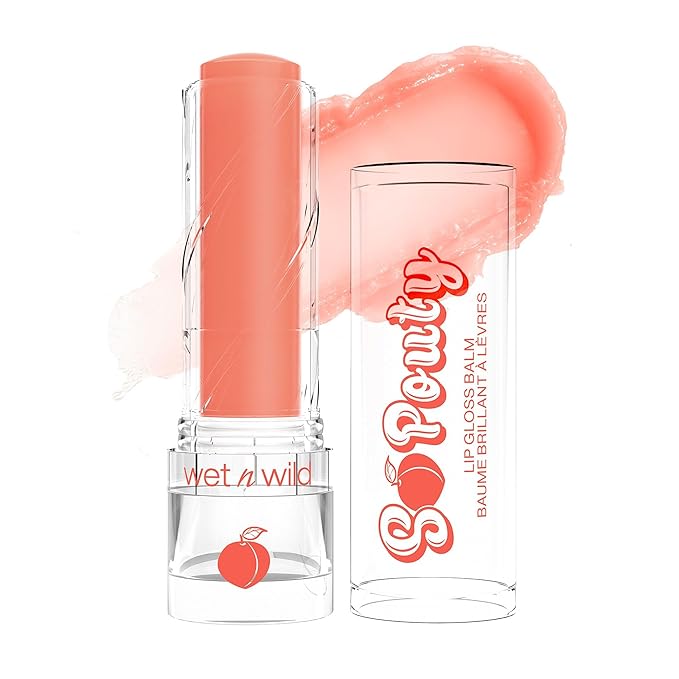 wet n wild Perfect Pout So Pouty Shine Tinted Lip Balm Peach Flavored, Hyaluronic Acid, Vegan Collagen, Moisturizing For Dry Lip Care, Pink (Pack of 2)