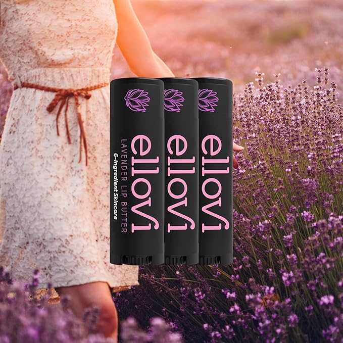 Natural Lip Butter Lip Balm - Lavender - Pure Enough to Eat - Made With Just 6 Vegan Ingredients - 100% Natural & Organic Moisturizing Lip Care for All Day Hydration (3-Pack)