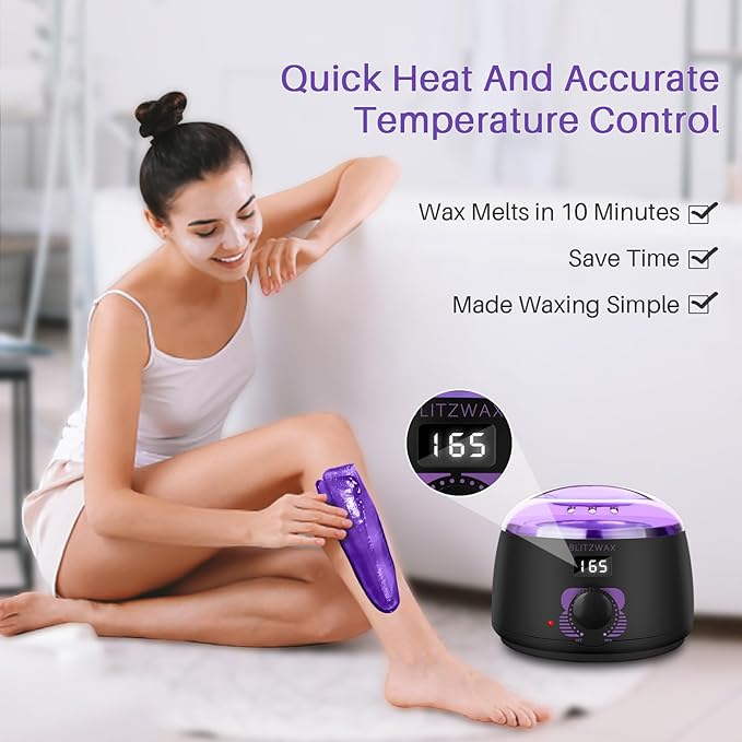 BLITZWAX Brazilian and Bikini Waxing Kit for Women, Hard Wax Warmer for Face, Legs and Body, At Home Hair Removal Kit, Beginner Friendly, Digital Fast Heating, 51 Wax Items