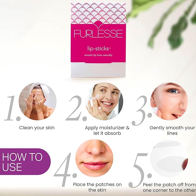 Furlesse Lip-Sticks Wrinkle Patches, Overnight Anti-Wrinkle Patches for Smile Lines, Fine Lines, and Expression Lines, Non-invasive Lip Patches, Anti-aging Skincare, 120 Patches, 30-Day Use