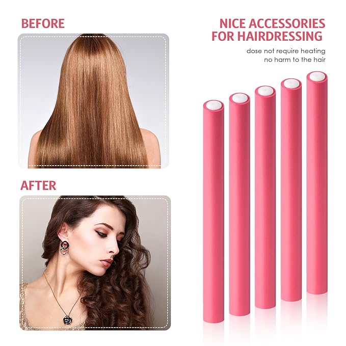 Syhood 30 Pcs 7'' Flexible Curling Rods Twist Foam Hair Rollers Soft Foam No Heat Hair Rods Rollers and 1 Steel Pintail Comb Rat Tail Comb for Women Long Short Hair(Pink,7 x 0.55 Inch)