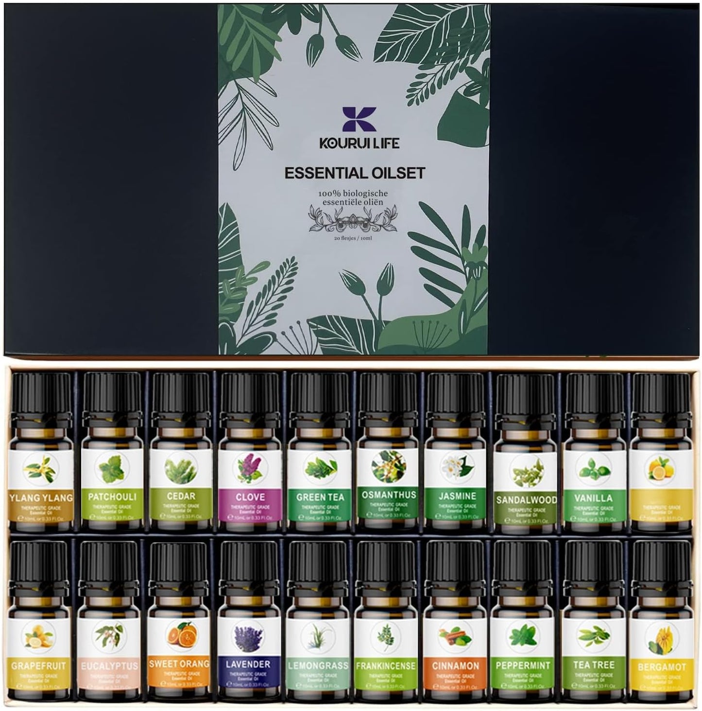 Essential Oils Set of 20x10ml, 100% Organic Essential Oil, Lavender, Ylang Ylang, Tea Tree, Eucalyptus Scented Oil, Essential Oils for Diffusers for Home, Candle Making, Humidifiers (20)