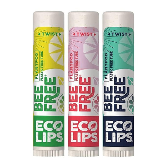 Eco Lips Bee Free Variety Pack Vegan Lip Balm | Candelilla Wax, Cocoa Butter & Coconut Oil Lip Care. Soothe & Moisturize Dry, Chapped Lips - 100% Plastic-Free Plant Pod Packaging - Made in USA