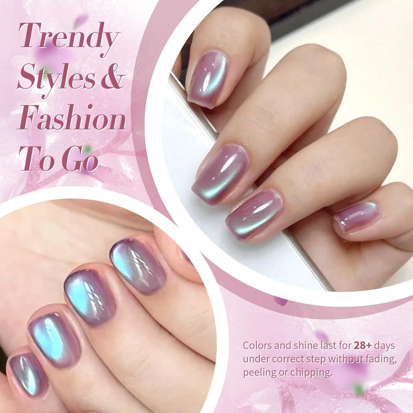 BORN PRETTY Cat Magnetic Eye Gel Nail Polish,Hyacinth Purple Jelly Glass Magnetic Gel Polish,Glitter Soak Off Nail Art Salon Manicure Home Gift 15ml