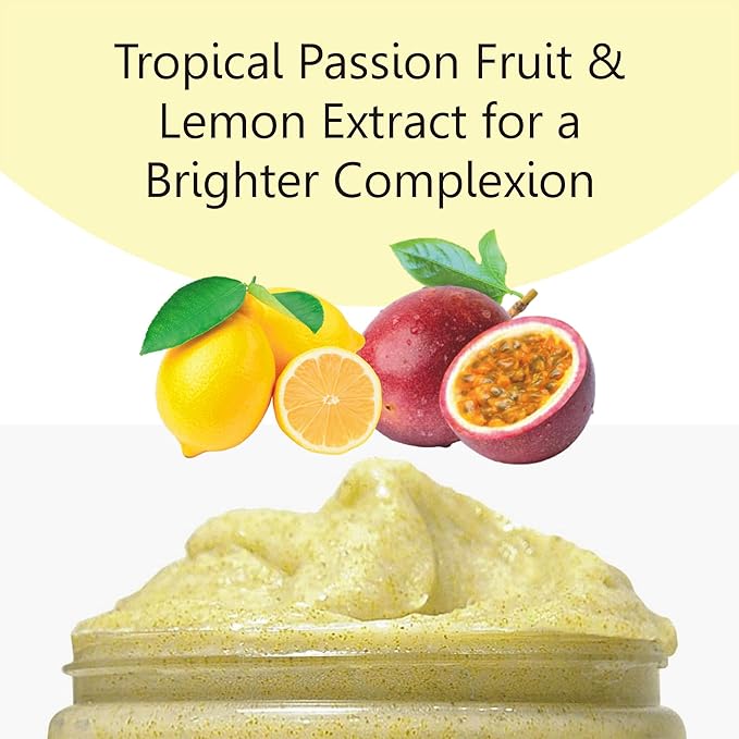 First Botany Body Scrub - Natural Exfoliating Salt Scrub & Body and Face Souffle helps with Moisturizing Skin, Acne, Cellulite, Dead Skin Scars, Wrinkles (10 fl oz, AHA Passion Fruit)