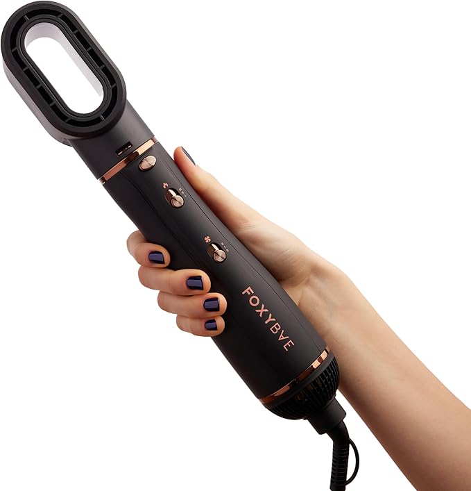 FoxyBae 3-in-1 Ceramic Interchangeable Hair Tools - Blowout Dryer - 3 Detachable Heads: 2.4" Blowout Brush, 1.5" Hot Round Brush & Drying Cylinder Hair Dryer Brush & Hair Styling Set [Black Rose-Gold]