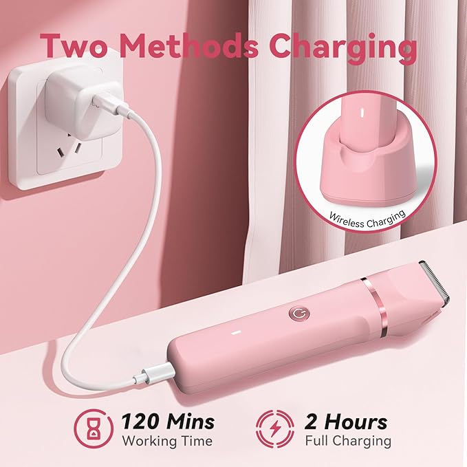 Bikini Trimmer for Women - 4 in 1 Electric Razors for Women, Waterproof Body Pubic Hair Electric Shaver for Womens, Replaceable Facial & Nose Hair Razor, Rechargeable Grooming Kit, Pink