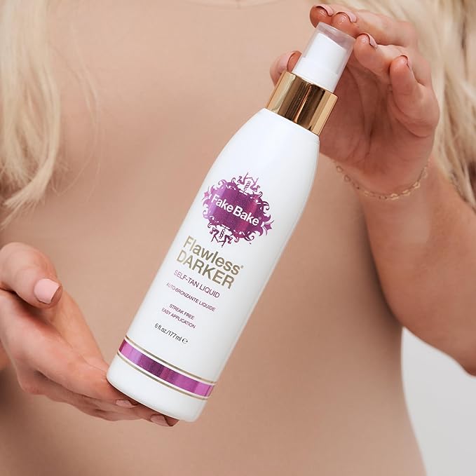 Fake Bake Flawless Darker Self-Tanning Liquid Streak-Free, Long-Lasting Natural Glow For All Skin Tones - Sunless Tanner Includes Professional Application Mitt, Black Coconut Scent - 6 oz (Pack of 2)