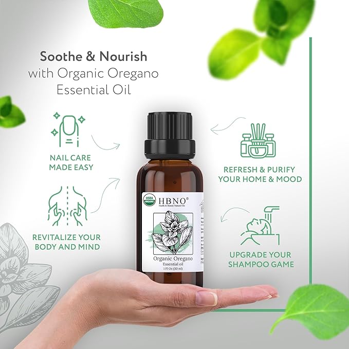 HBNO Organic Oregano Essential Oil - 1 oz (30ml) - USDA Certified Organic Oregano Essential Oil for Aromatherapy, Soap Making, DIY, Fragrances, Diffuser.