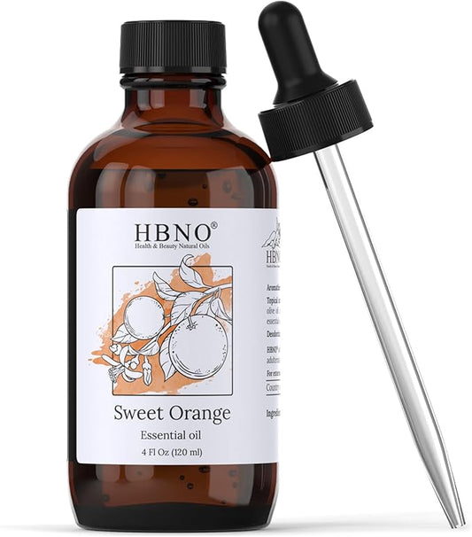 HBNO California Bottled Orange Essential Oil 4 fl oz (120ml) Value Size - Natural Orange Oil, Cold Pressed - Perfect for Cleaning, Aromatherapy, DIY, Soap & Diffuser