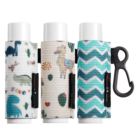 Lip Balm Holder Sleeves Keychain Chapstick Elastic Sleeves (Dinausaur/Sheep/Wave strip)