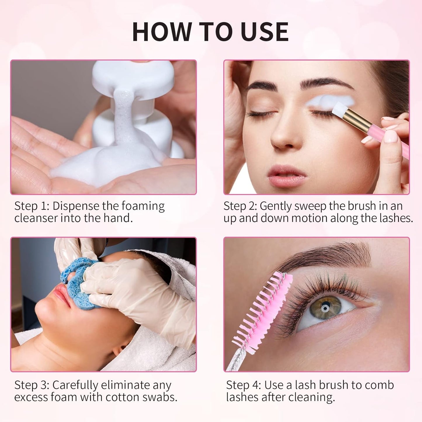 50 Pcs Lash Shampoo Bottle Brushes Set (Pink)