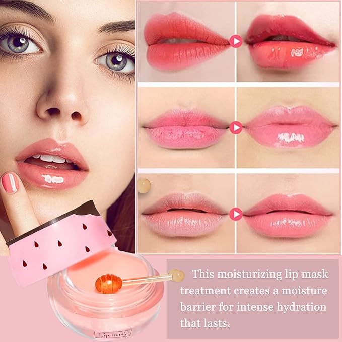 2 Pack Strawberry Lip Sleeping Mask,Plumping Lip Hydrating Bee Lip Balm Honey Pot Propolis Moisturizing Lip Balm With Stick，Lip Exfoliating Bee lip Balm Sleeping Lip Mask