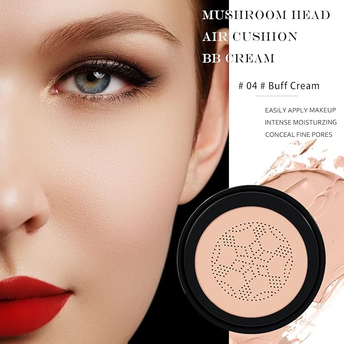 Ownest Mushroom Head Air Cushion BB Cream, Concealer Lasting Nude Makeup Moisturizing Pigment CC Liquid Foundation, Even Skin Tone Makeup Base Primer-Buff Beige