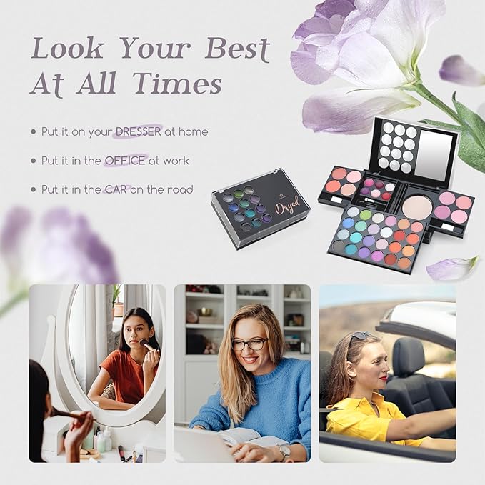 Color Nymph All In One Makeup Palette Set Kit,Portable Travel Makeup Kit for Girls with 24-Colors Eyeshadows Facial Blusher Lip Gloss Pressed Powder Mascara Brushes Mirror