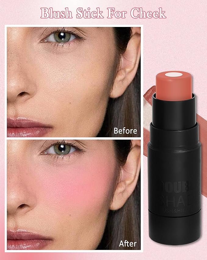 Cream Blush Stick Makeup for Cheeks, Multi Blush & Highlighter Contour Stick, Long Lasting Waterproof Creme Blush Bronzer Stick, Lightweight Matte and Dewy Finish, Face Shaping Makeup for Women-05