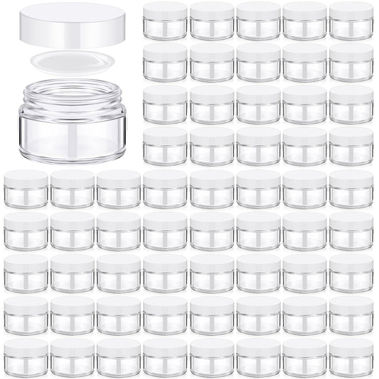 Domensi 100 Pcs 1 oz Glass Jars with Lids Bulk Round Glass Cosmetic Jars Lids 1 oz Small Travel Containers with Inner Liner for Lotions Powders Ointments Sample Cream(Clear, White)