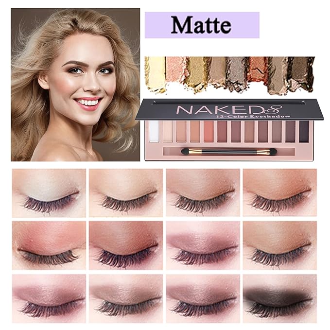 All In One Makeup Kit Full Kit, 3 Pcs Cream Contour Sticks,12 Colors Eyeshadow Palette,Full Coverage Foundation, 6 Colors Lipstick Set, Waterproof Eyeliner and Mascara(104# Buff Beige)